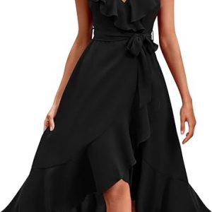 PRETTYGARDEN womens Cap Sleeve Ruffle Spring Dresses for Women 2024 Midi Dress Casual Dress