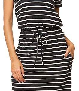 Simier Fariry Womens Summer Short Sleeve Midi Casual Dress Pockets Spring Hide Belly Teacher Outfits Easy Travel Clothes