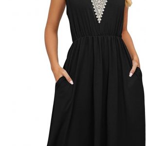 Womens Sleeveless Dress Wrap V Neck Summer Casual Swing Sundress Beach Short Dresses with Pocket