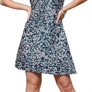 OOMPH! Women's Western & Fusion wear Mini/Short Dress in Crepe Fabric with U - Neck and Puff Sleeves