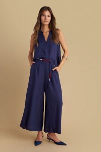 Blue Zip Belted Culottes