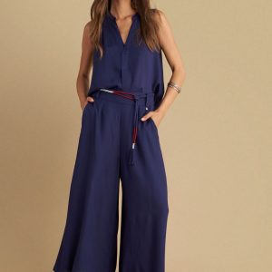 Blue Zip Belted Culottes