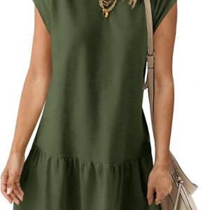 Womens Summer T Shirt Dress Casual Short Sleeve Ruffle Hem Crewneck Loose Mini Dresses
