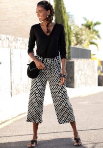 Black & Ivory Tie-Belt Culottes