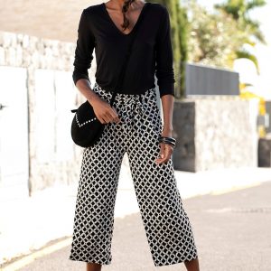 Black & Ivory Tie-Belt Culottes