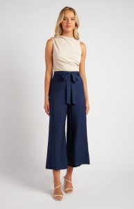 Belted Elastic-Back Culotte Pants (SPA479B)