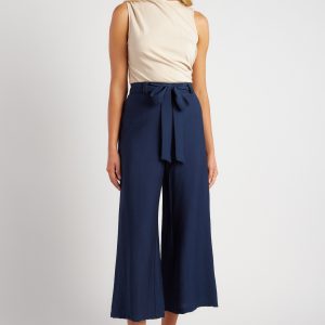 Belted Elastic-Back Culotte Pants (SPA479B)