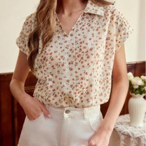 Women's Floral V-Neck Button-Down Blouse