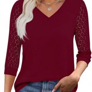 V-Neck Lace Sleeve Blouse