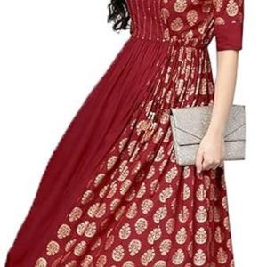 Women's Bandhani Rayon Anarkali Kurti