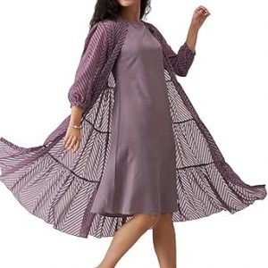 TRENDMALLS Women's Brasso Midi Shrug Dress with Puff Sleeves