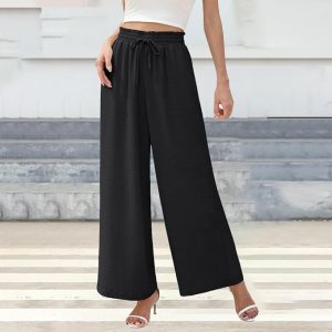 Women’s High-Waist Wide-Leg Linen Pants with Pockets