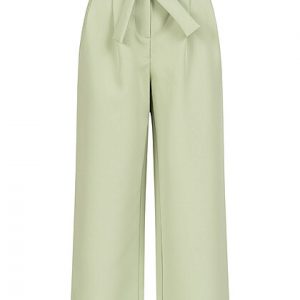 Pieces High-Waist Belted Culotte Pants – Green