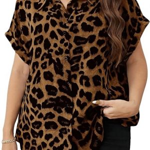 Women's Plus Size Leopard Print Button-Down Blouse