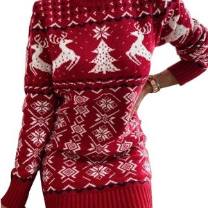 Women's Christmas Printed Long Tunic Sweater Dress