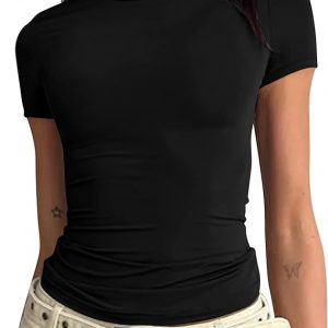 Women’s Basic Slim fit Crop Top Tee Shirt Short Sleeve Workout Round Neck Cropped Tshirt