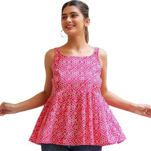 Women's Bandhej Print Sleeveless Casual Top