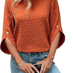 Women's Polka Dot 3/4 Sleeve Textured Blouse