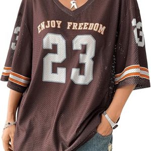 Women’s Striped Football V-Neck Jersey – Summer Half Sleeve Casual Top