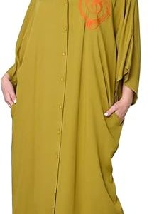 Women's Viscose Dress with Button Front and Music Note Embroidery, Free Size