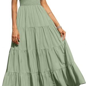 PRETTYGARDEN womens Smocked Tank Summer Dresses for Women 2024 Sleeveless Wedding Guest Dresses for Women Long Dress Casual Dress