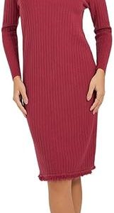 Styli Frayed Edge Knitted Sweater Knee Length Dress Women's Dresses