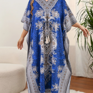 Floral V-Neck Plus Size Kaftan Maxi Dress