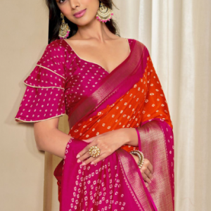 KALINI Kalini Women Dola Silk Bandhani Print Zari border Saree