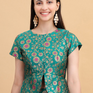 Frolic Rolic Silk Jacquard Wowen Design Waist Length Ethnic Blouse