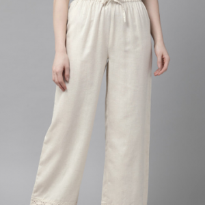 Juniper Women Off-White Solid Straight Palazzos