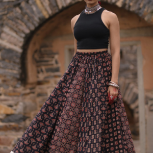 anayna Anayna Women Printed A-Line Flared Cotton Maxi Skirt