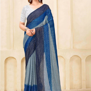 NEW SANISA Striped Sequinned Poly Georgette Designer Saree