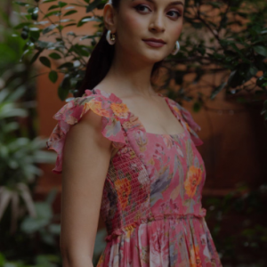 anayna Women Floral Printed Flared Midi Dress