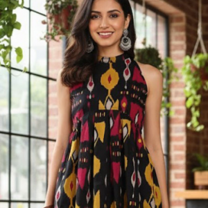 GULMEHAK Women Geometric Printed Fit And Flare Cotton Stitched Tunic
