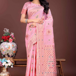 HERE&NOW Woven Design Zari Linen Blend Saree