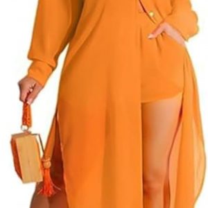 Women's Solid Button Through Longline Shirt & Drawstring Shorts Set Casual Set