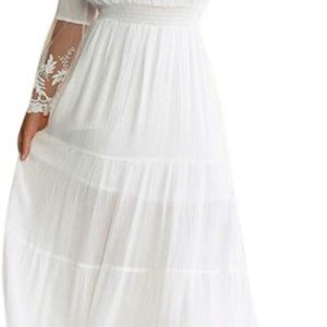 Starryflashing Women's Black Lace Off Shoulder Maxi Dress - Elegant Lace Backless Off-Shoulder Long Sleeve Party Dress - One Size - Dry Clean Only